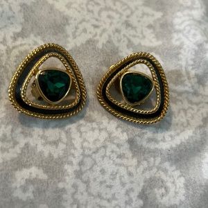 Green and Golden Triangle Clip Earrings.
